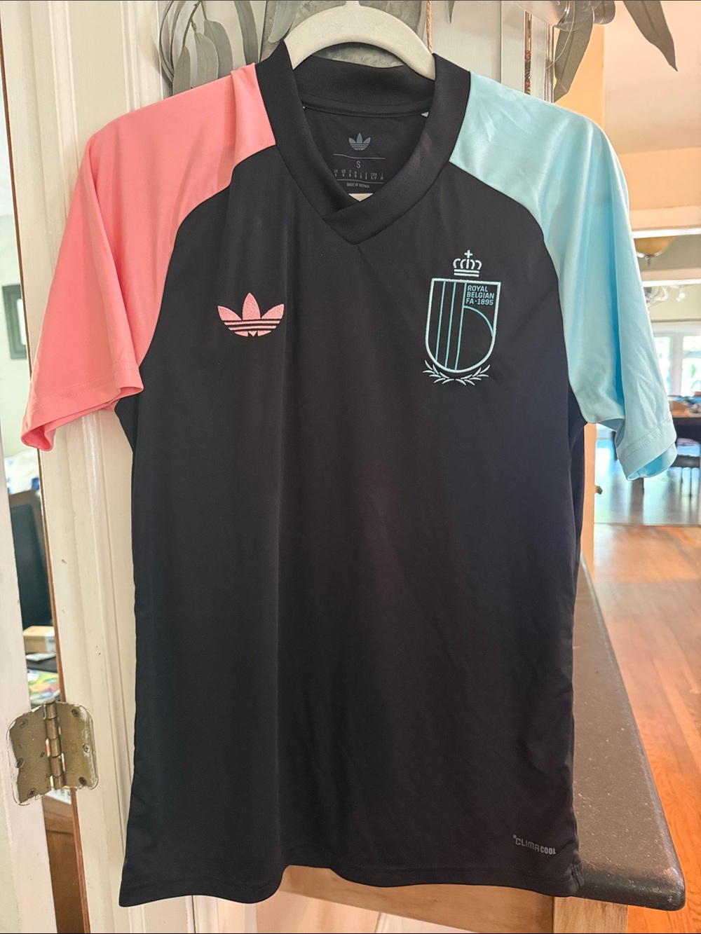 Adidas Belgium Black Jersey with Pink Left Sleeve and Light Blue Right Sleeve